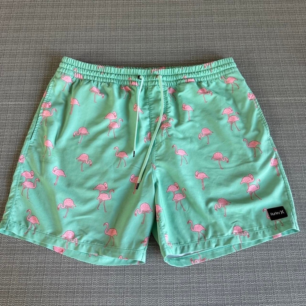 Hurley pink flamingo swim size XL green shorts